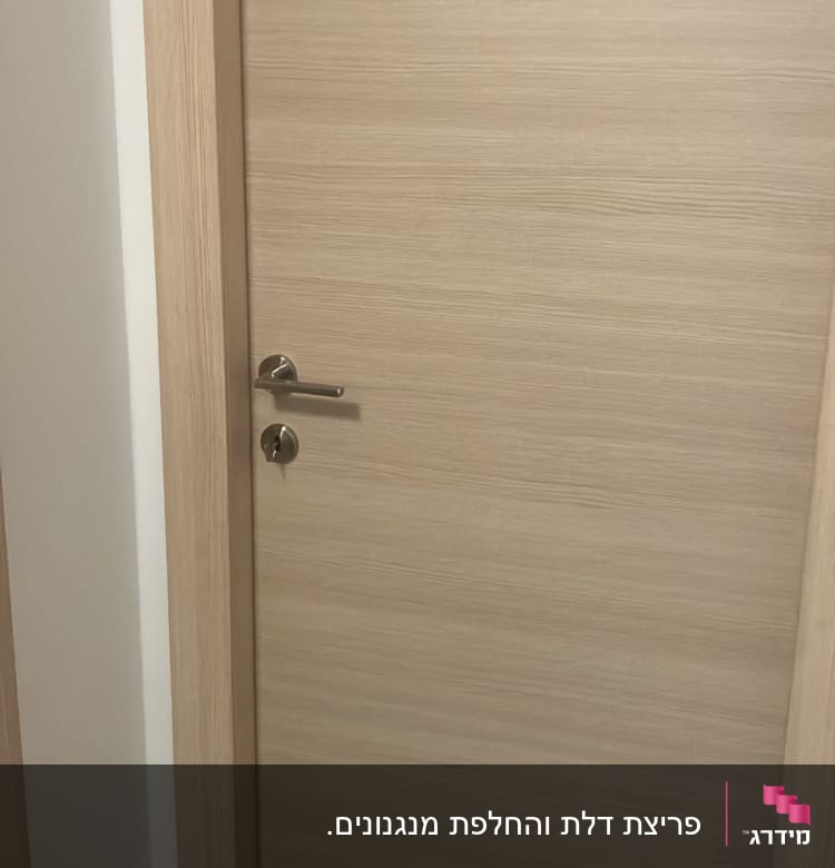 דלת עץ עם ידית ומנעול מתכת